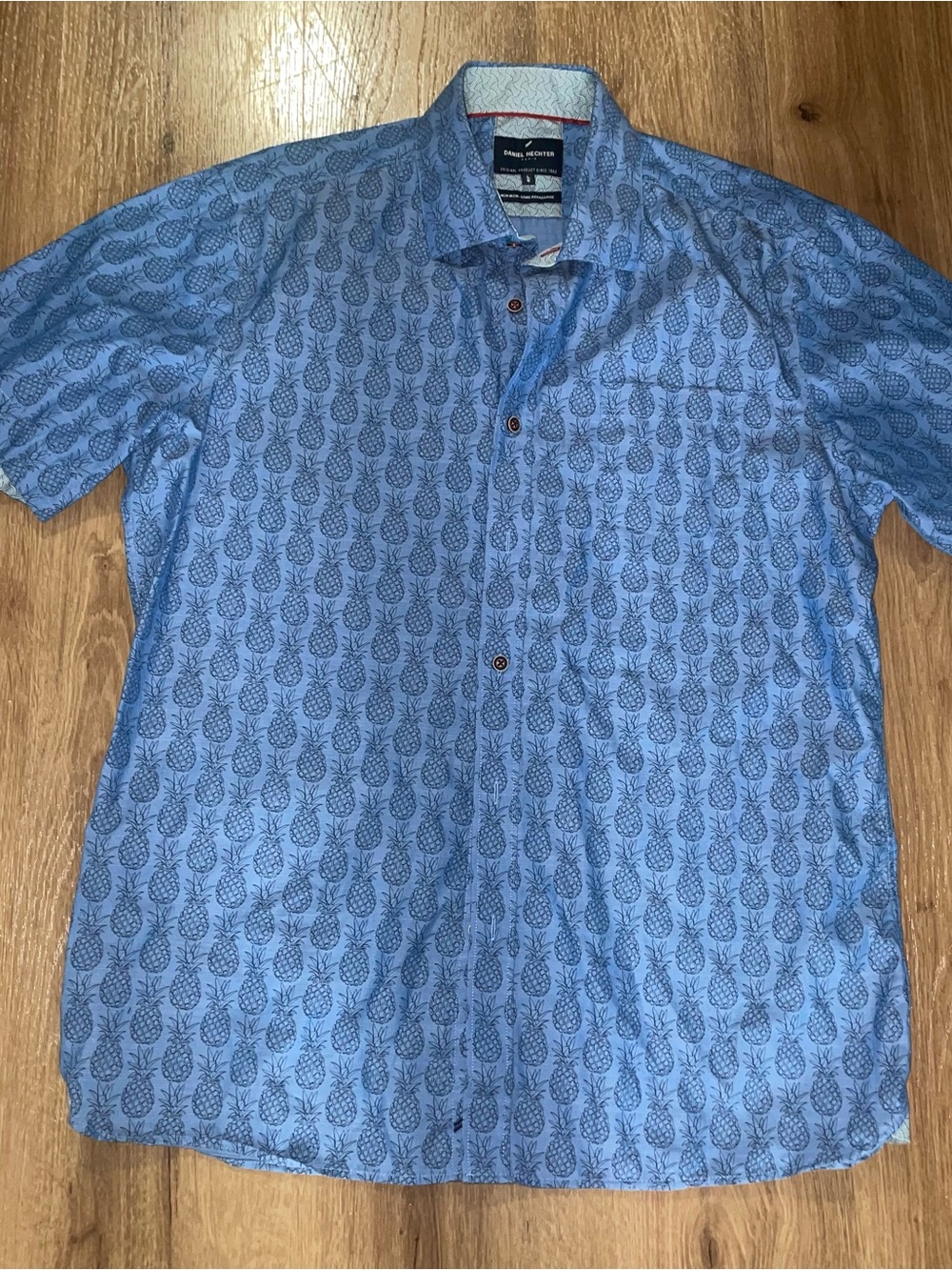 Daniel Hechter Light Blue Pineapple-Print Camp Shirt